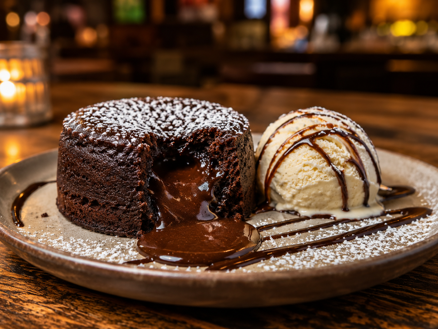 Molten chocolate lava cake with ice cream
